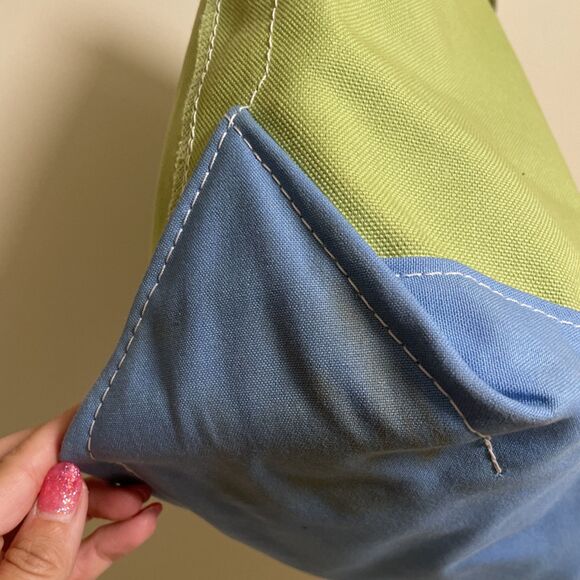 VTG 90’s LL BEAN Boat And Tote Large Made In USA  Stiff Green Blue Canvas - Picture 5 of 12